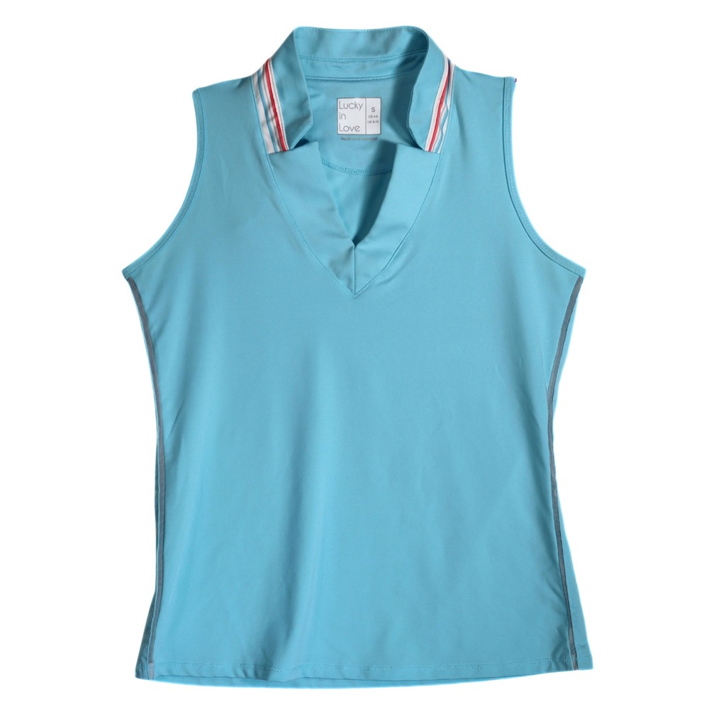 Lucky in Love Sleeveless Polo Women S Blue Striped Collar Tennis Golf Sport